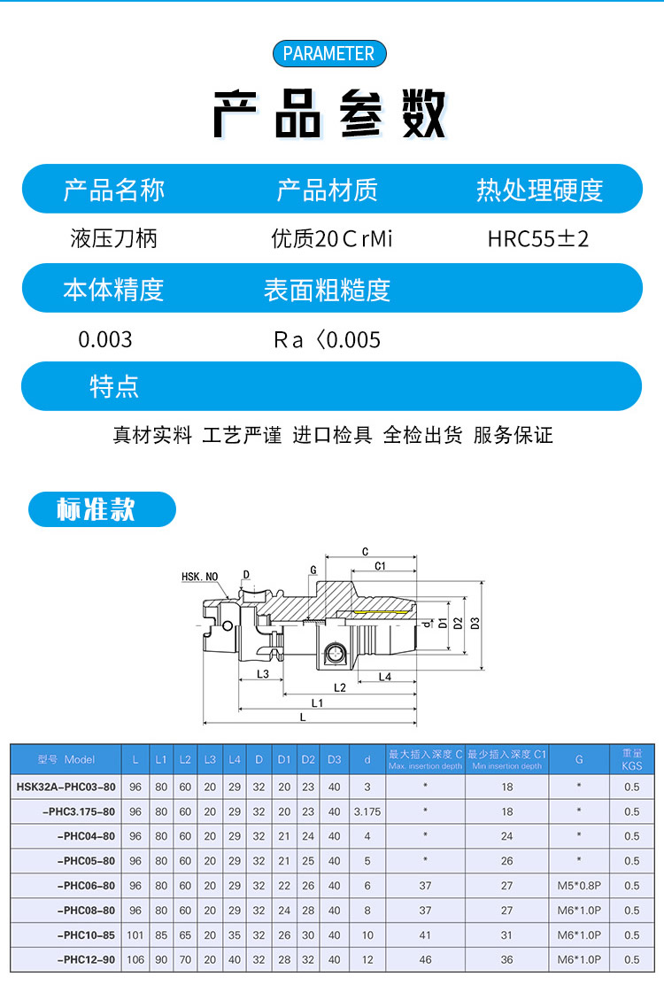 HSK-A-PHC液壓刀柄產品參數
